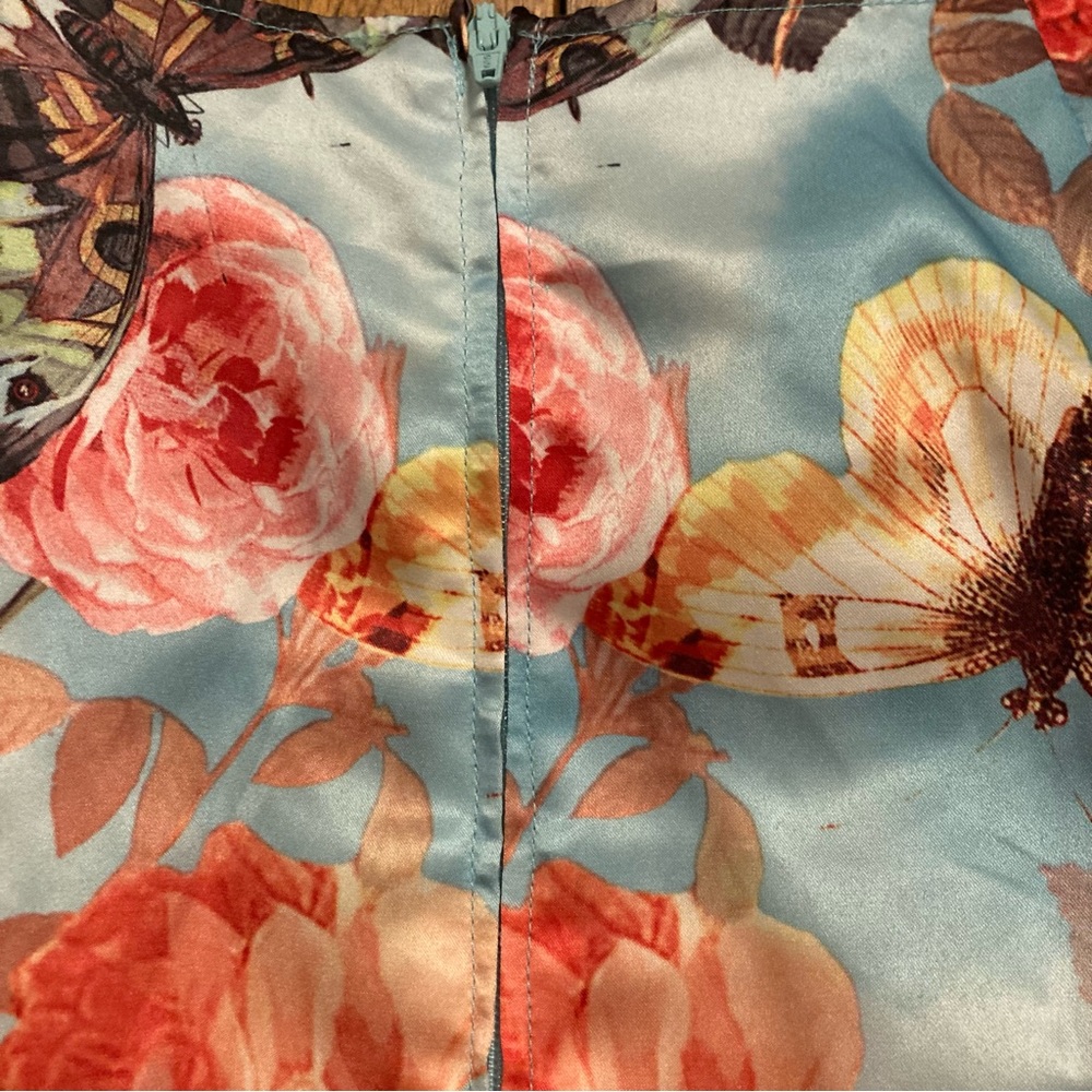 NWOT one of a kind custom satin butterfly and roses print shift dress 60s style - Picture 4 of 5